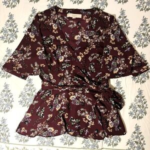 LOFT Purple Peplum Wrap Floral Top